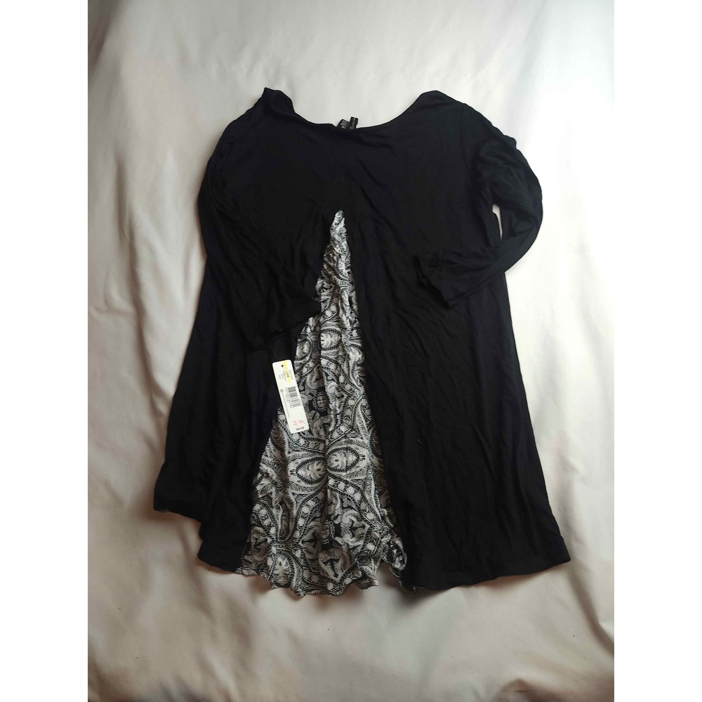 New Directions Petite Tunic‎ Top Women's PM Black Long Sleeve Split Back Blouse